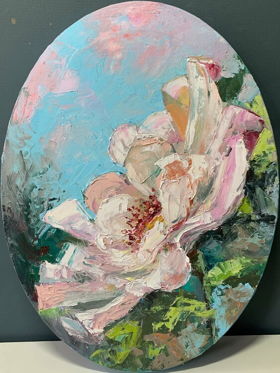 Peony flower. Palette knife, Impasto. Vita Schagen
