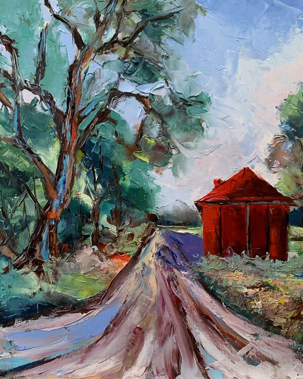 Landscape. Original impasto, Palette knife oil painting. Vita Schagen