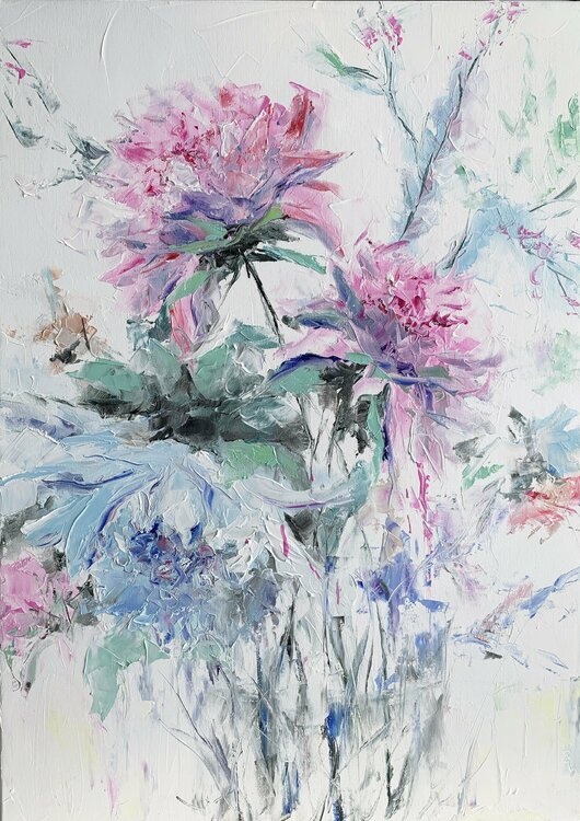 Floral fantasy. Abstract flowers impasto oil painting. Vita Schagen