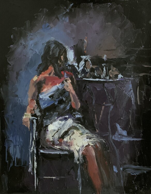WOMAN IN A CAFE ON BLACK. Vita Schagen