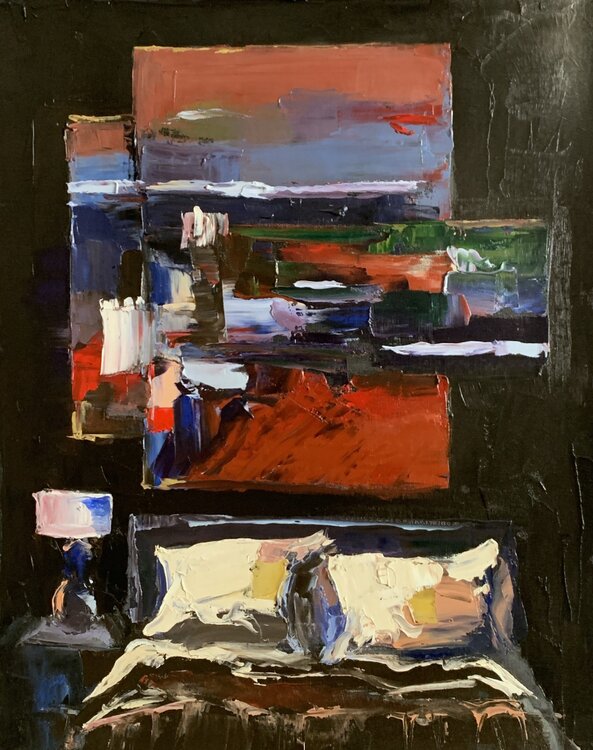 Bedoom interior with abstract art. Vita Schagen