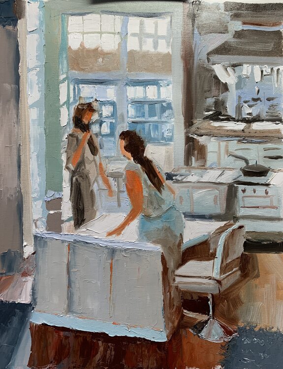 Chatting in a kitchen. Vita Schagen