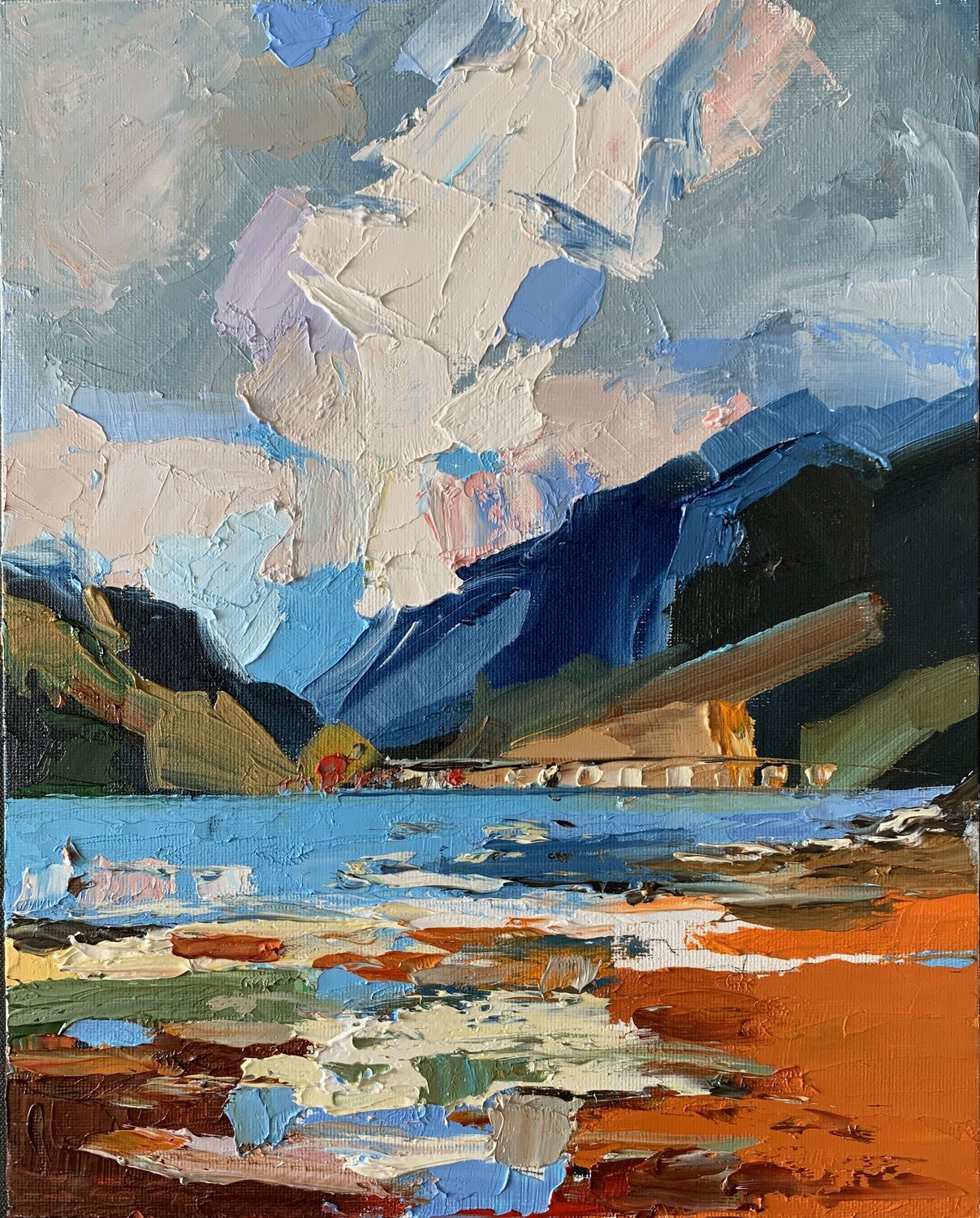Landsacpe. Lake and Mountains.3 Vita Schagen Originalgemälde zu verkaufen