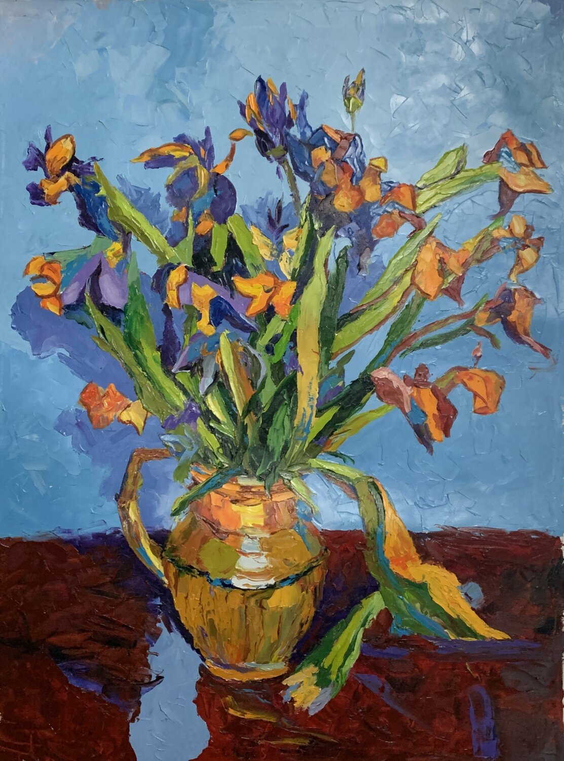 IRISES. FLOWERS. INSPIRED BY VAN GOGH.#4 Vita Schagen Dipinto originale in vendita