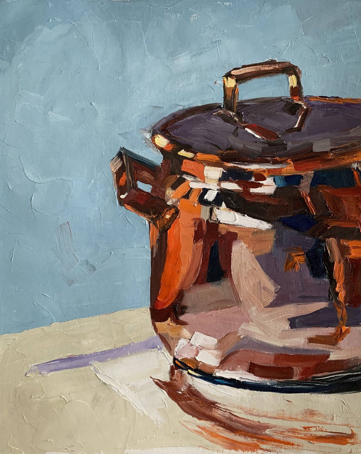 Сopper saucepans. Still life Vita Schagen Originalgemälde zu verkaufen