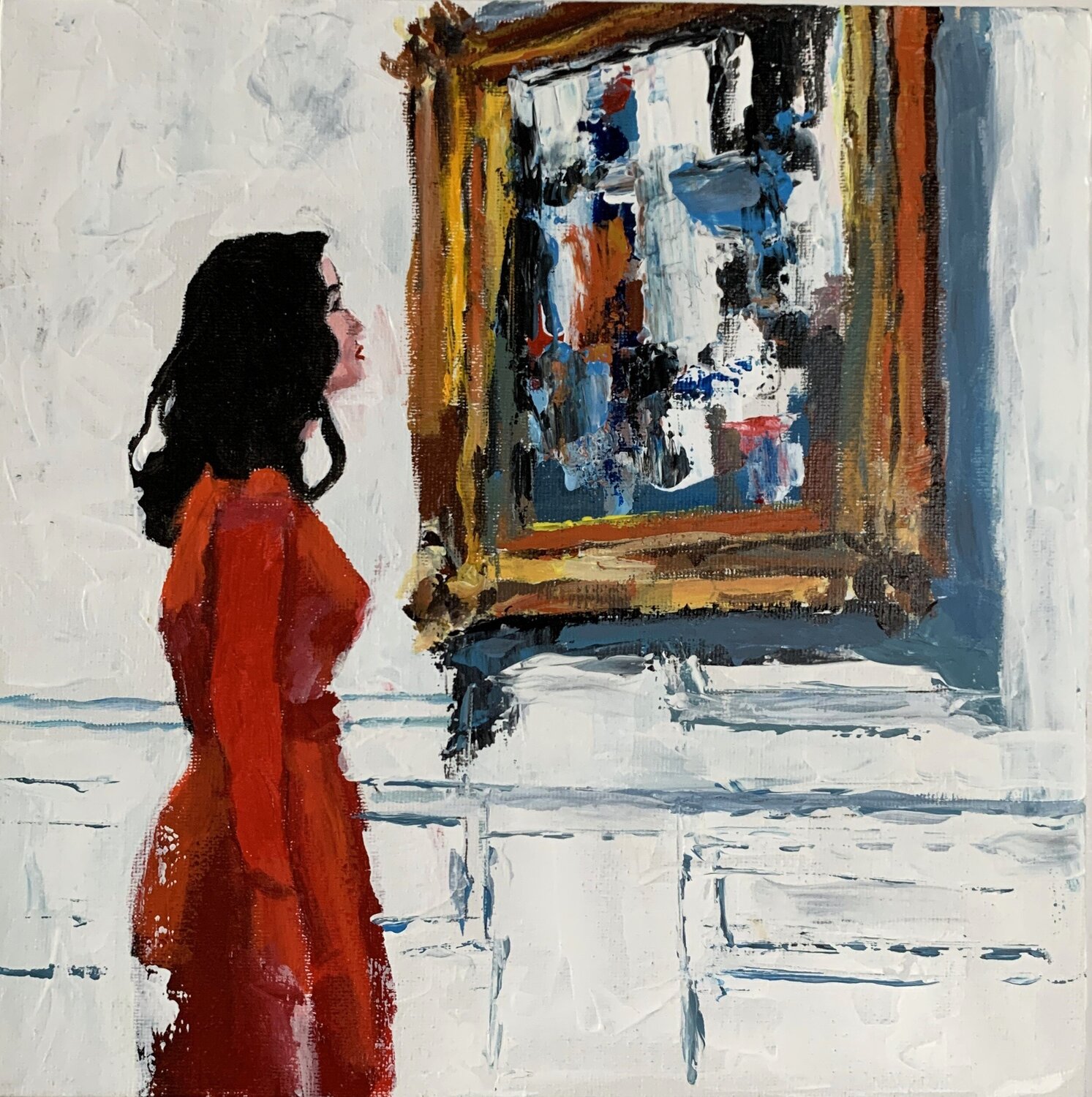 Woman in a museum. Vita Schagen Originalgemälde zu verkaufen