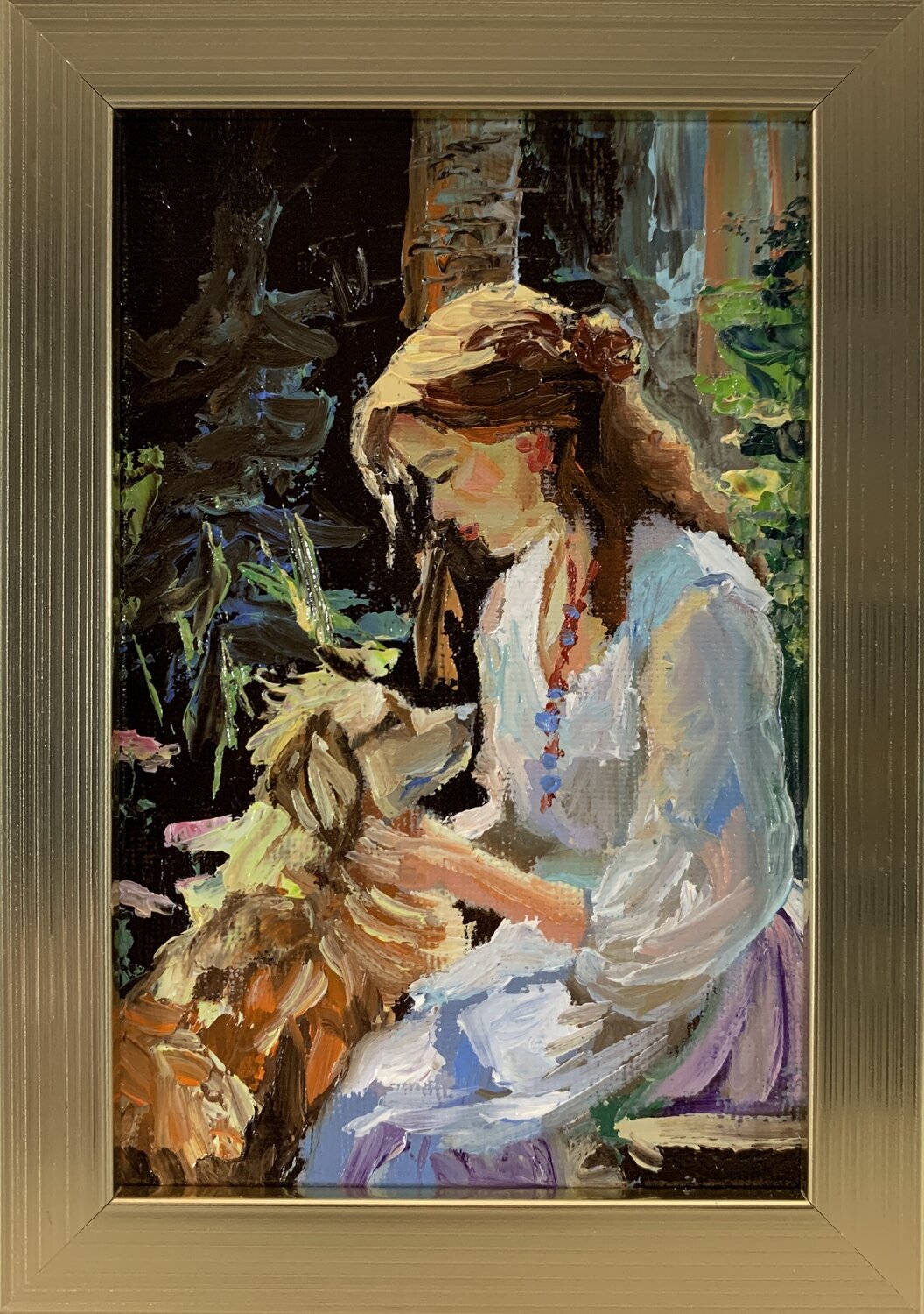 Unconditional Love. Woman with her dog. Vita Schagen Originalgemälde zu verkaufen