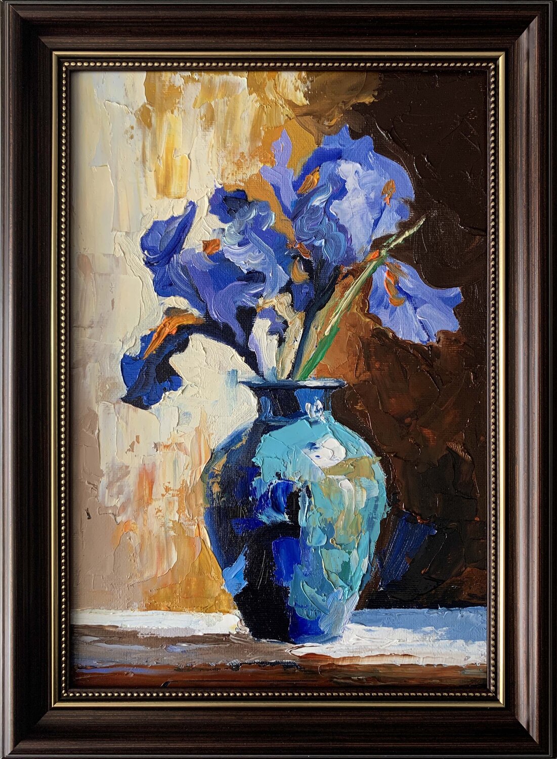 Blue irises in a vase. Fr. Vita Schagen