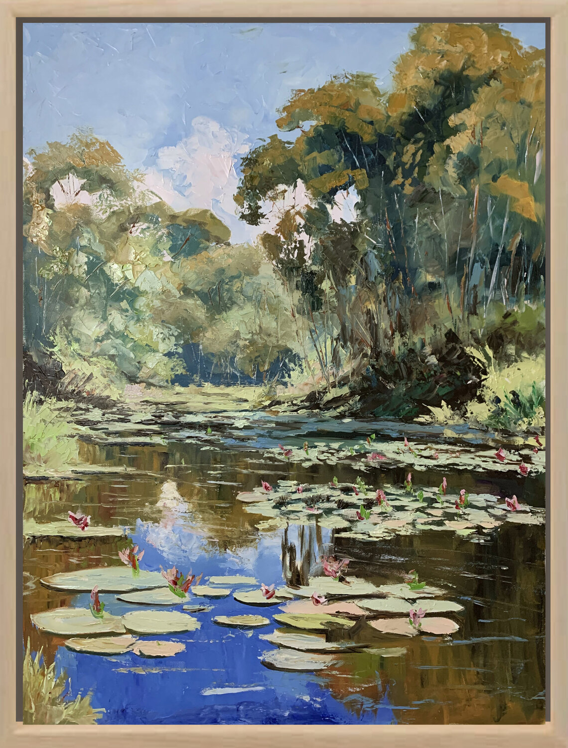 Whispers of the Lily Pond Vita Schagen Dipinto originale in vendita
