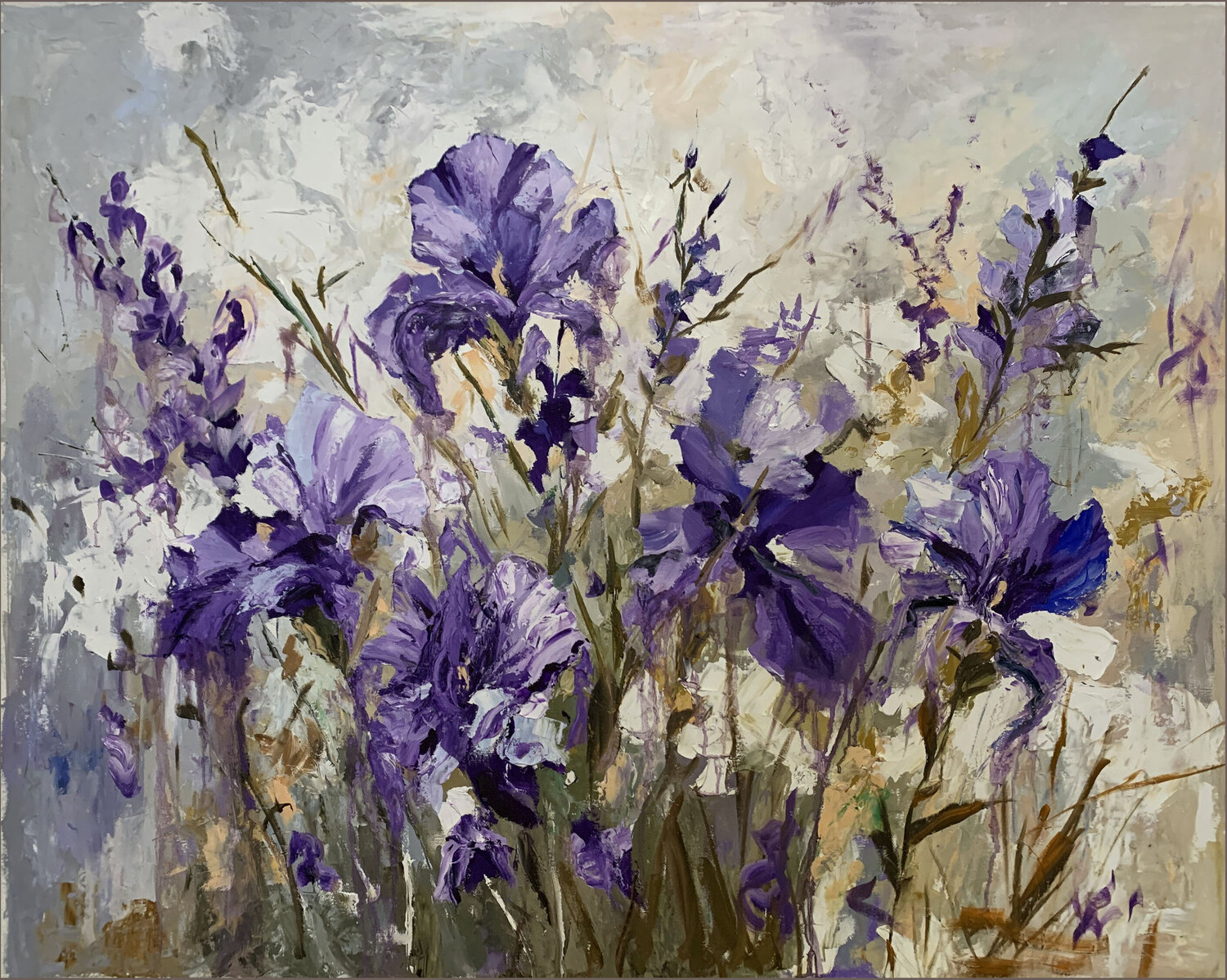 Lavender Breeze of irises. Vita Schagen Originalgemälde zu verkaufen