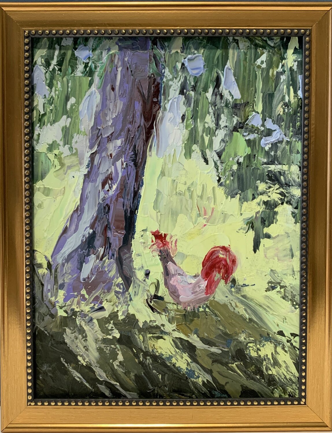 Rooster and a tree. Vita Schagen