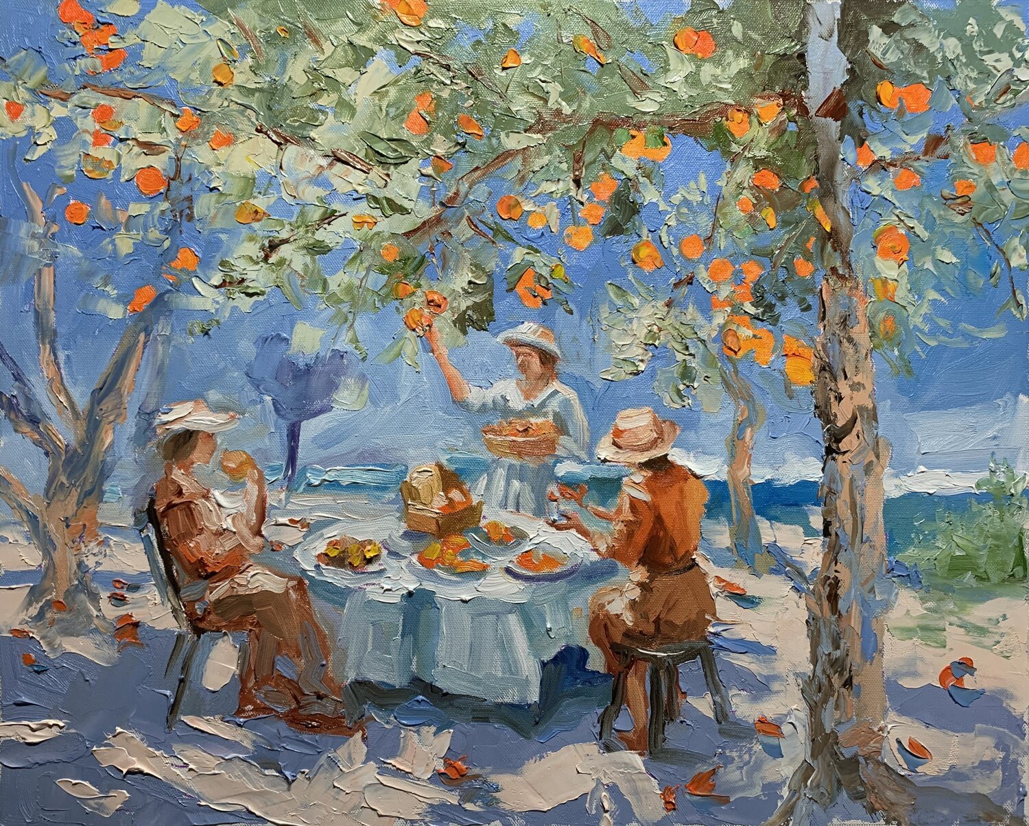 Picnic by the tangerine trees. Vita Schagen Originalgemälde zu verkaufen