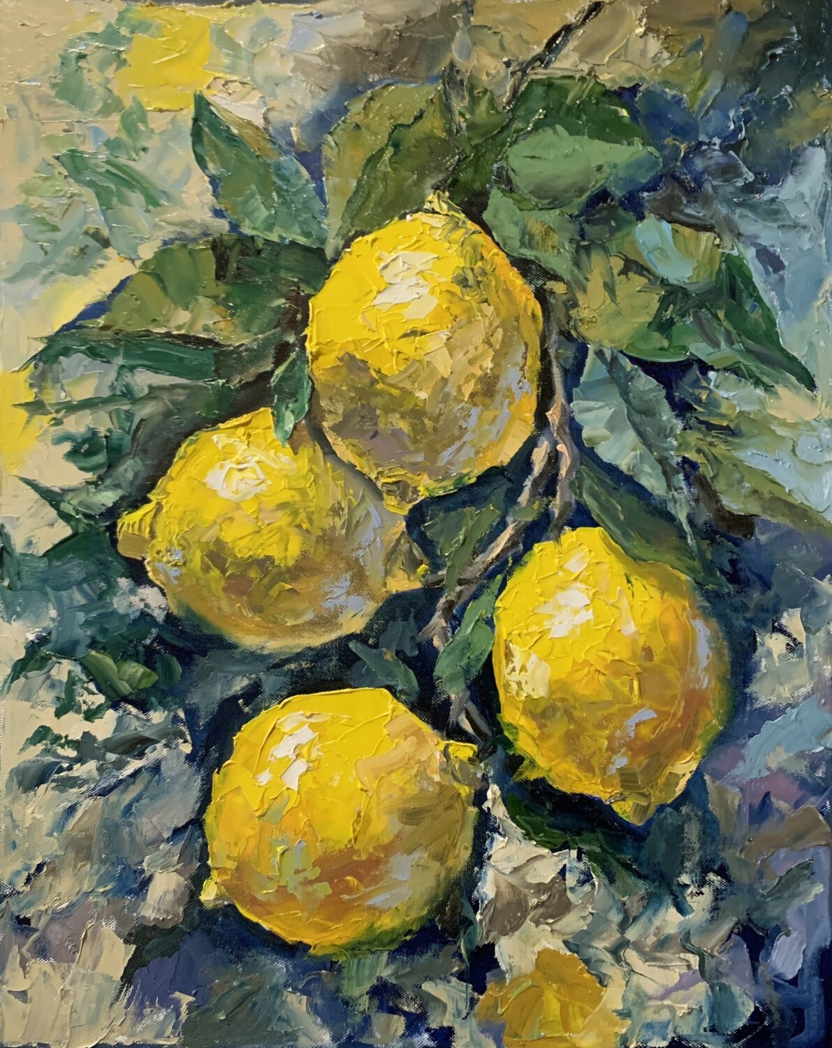 Lemon Branch in summer garden. Vita Schagen Dipinto originale in vendita
