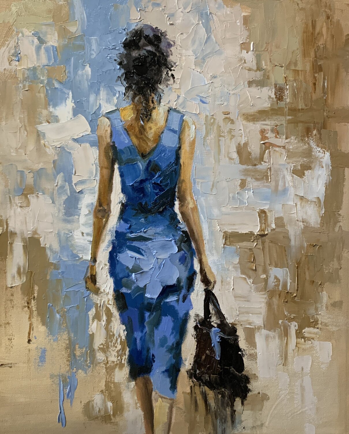 Woman in Blue dress. Vita Schagen Dipinto originale in vendita
