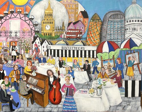 The Joy of Arts ,Tarts and Notes in London by Suzette Datema, 회화 for Sale on Singulart