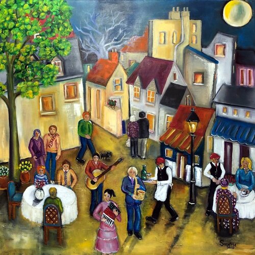 The Mood in the Square di Suzette Datema, Pittura in vendita su Singulart