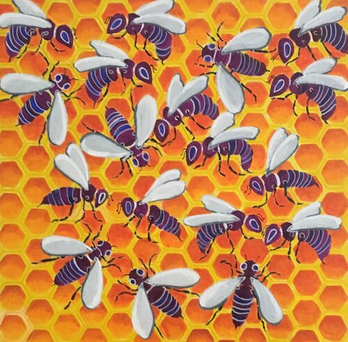 Busy Bees par Mona Asmar Hecker, Peinture en vente sur Singulart