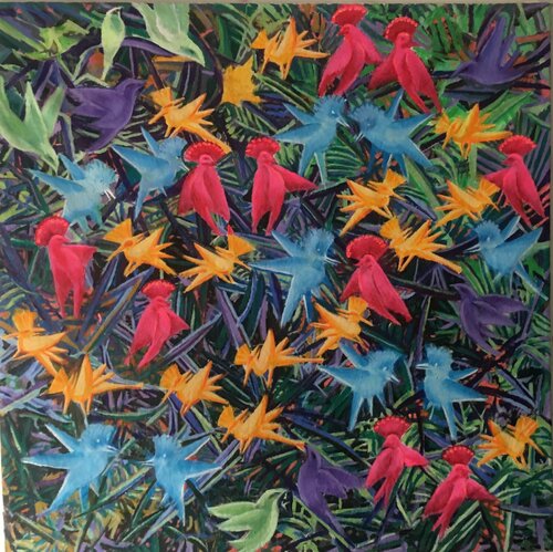 Attractive Exotic Birds van Mona Asmar Hecker, Schilderij te koop op Singulart