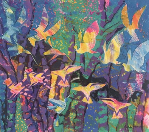 BIRDS WORLD ENIGMA par Mona Asmar Hecker, Peinture en vente sur Singulart