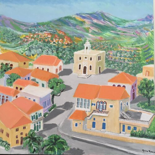Mount Lebanon village van Mona Asmar Hecker, Schilderij te koop op Singulart