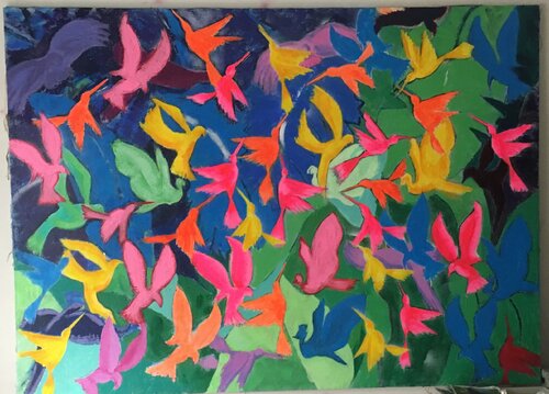 Vibrant hummingbirds par Mona Asmar Hecker, Peinture en vente sur Singulart