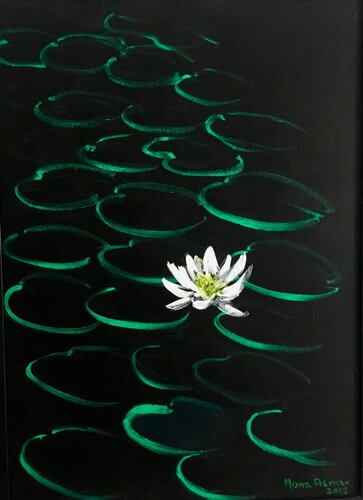 Waterlilies in the moonlight di Mona Asmar Hecker, Pittura in vendita su Singulart