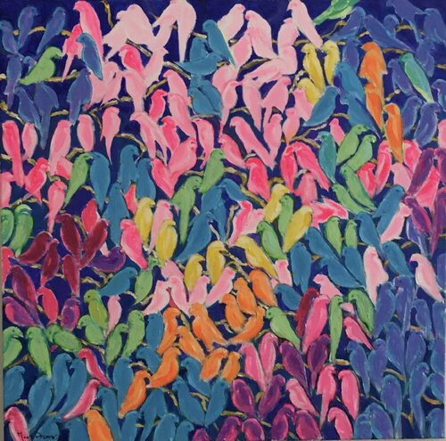 Birds Babbling di Mona Asmar Hecker, Pittura in vendita su Singulart