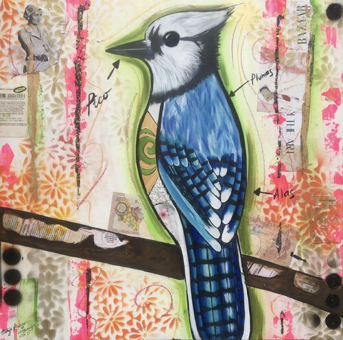 Blue Jay Totem  (Protection) par Cinthya Picazo, Peinture en vente sur Singulart