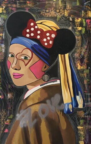 Disney's Minnie Pearl (Girl with a Pearl Earring) van Cinthya Picazo, Schilderij te koop op Singulart