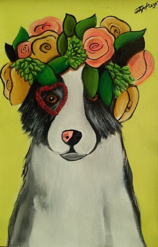Border collie - I paint your pet ❤️🎨 van Cinthya Picazo, Schilderij te koop op Singulart