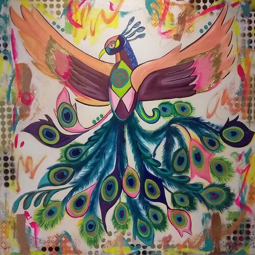 Transmutation Peacock Totem #444 van Cinthya Picazo, Schilderij te koop op Singulart