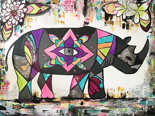 Rhino - Third eye ( Seeing ) van Cinthya Picazo, Schilderij te koop op Singulart