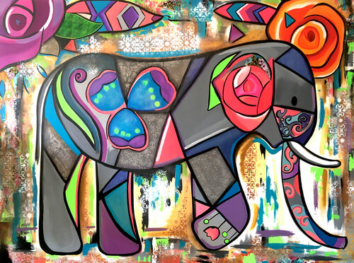 Elephant "Walking" van Cinthya Picazo, Schilderij te koop op Singulart