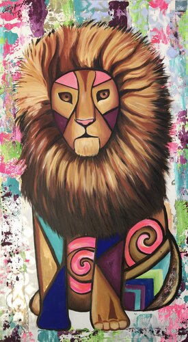 Lion Totem  (Fuerza - Strength) van Cinthya Picazo, Schilderij te koop op Singulart