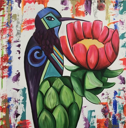 Hummingbird - Colibri  ( Love - Amor ) van Cinthya Picazo, Schilderij te koop op Singulart