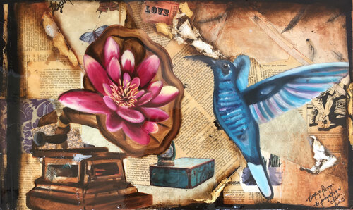 The phonographer and the hummingbird -Lejaim- de Cinthya Picazo, Pintura a la venta en Singulart