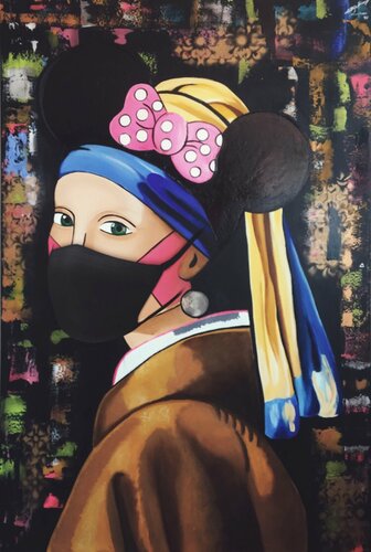 La chica de la perla 2020 (Johannes Vermeer Tribute) van Cinthya Picazo, Werk op papier te koop op Singulart