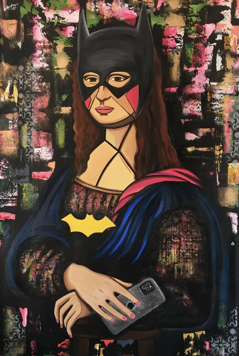 Bati-MonaLisa  (Leonardo da Vinci Tribute - La Gioconda) Cinthya Picazo Origineel schilderij te koop