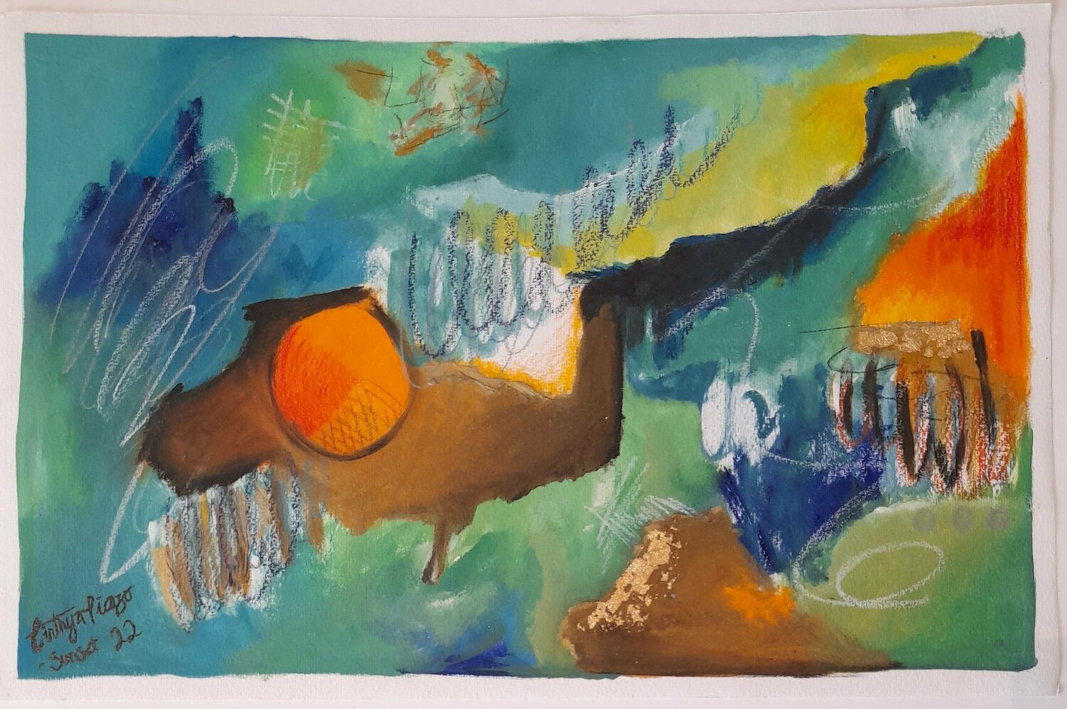 Abstract SUNSET Cinthya Picazo Werk op papier te koop