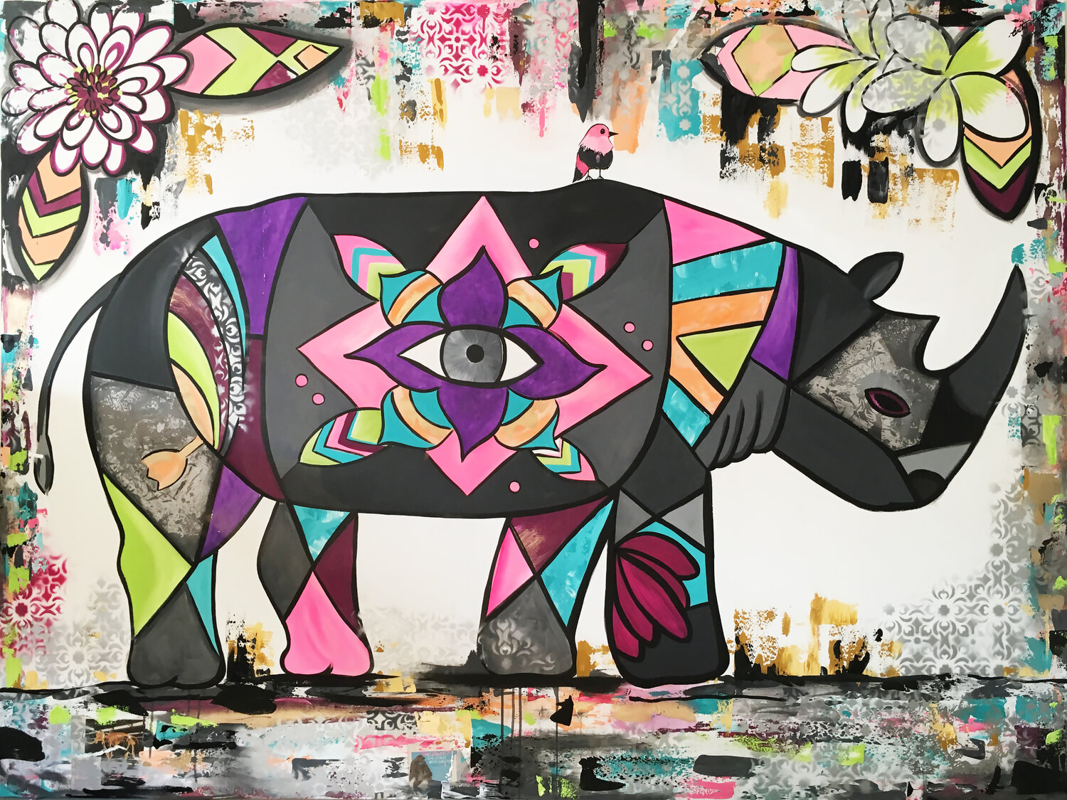 Rhino - Third eye ( Seeing ) Cinthya Picazo Origineel schilderij te koop
