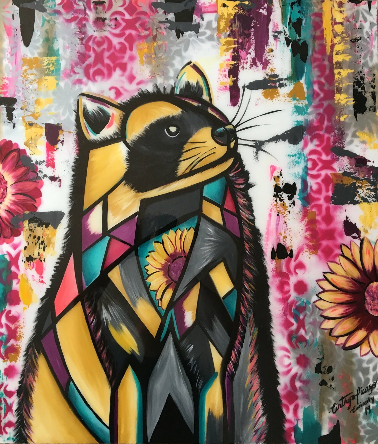 Raccoon Totem (Curiosity) Cinthya Picazo Dipinto originale in vendita