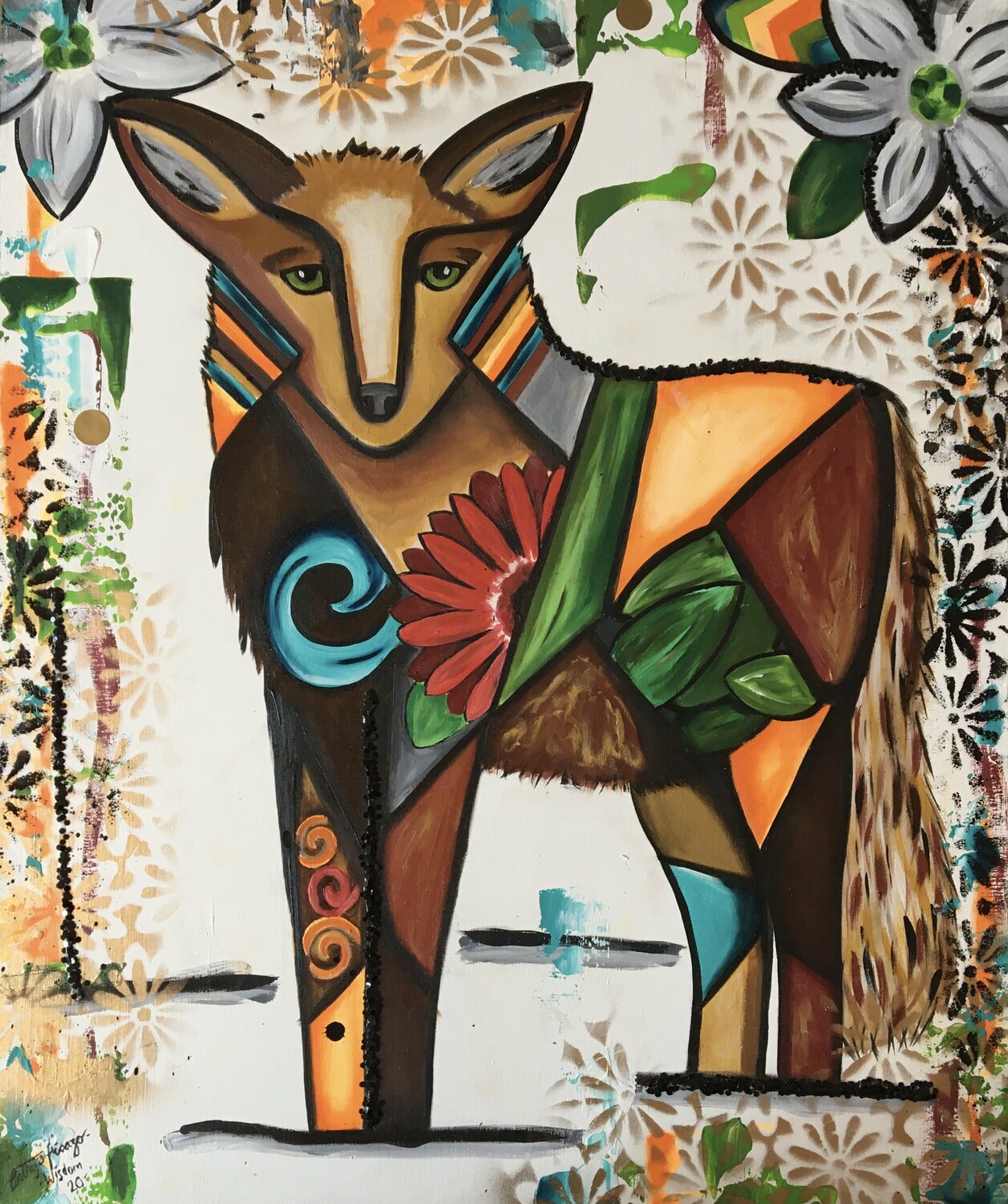 Coyote Totem  (Wisdom-Sabiduría) Cinthya Picazo Origineel schilderij te koop