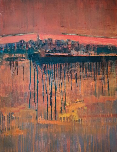 Burning field reflected in the clouds di Yaryna Shumska, Pittura in vendita su Singulart