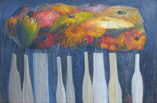 Flowers in the bottles van Yaryna Shumska, Schilderij te koop op Singulart