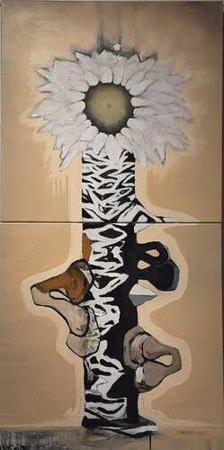 Post Industrial Flower/ Green Eyed Daisy van Brenda Barnum, Schilderij te koop op Singulart