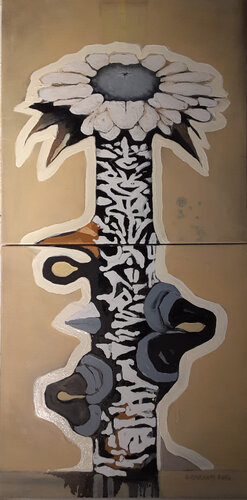 Post Industrial Flower/ Black eyed Susan van Brenda Barnum, Schilderij te koop op Singulart