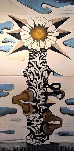Post Industrial Flower /Madame Butterfly van Brenda Barnum, Schilderij te koop op Singulart