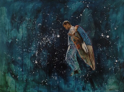 Stepping Over the Edge of Time di Janna Prinsloo, Pittura in vendita su Singulart