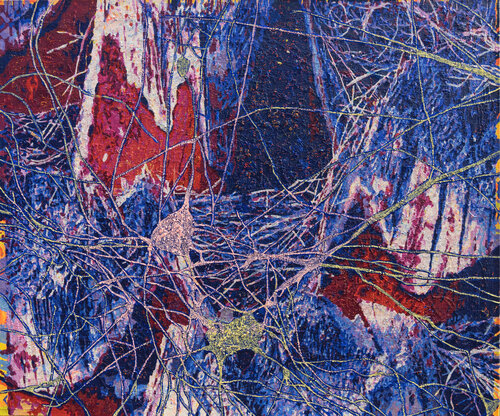 Aus der Reihe: Wiederkehr der seltsamen Ereignisse   -   Entstehung einer Form aus dem Gewirr der Lichtstrahlen in einem Gewebe aus Zellen.Verdichtung und Ausdehnung van Erika Seywald, Schilderij te koop op Singulart
