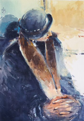 Art Critic ( Portrait of Lady with Hat ) by Tony Belobrajdic, Work on Paper for Sale on Singulart